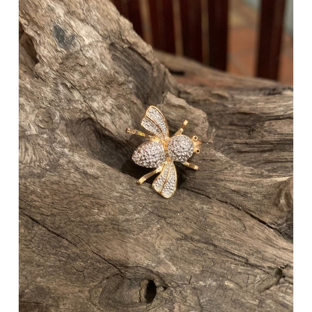 Vintage Ross Simons Gold and Crystal Bee Brooch